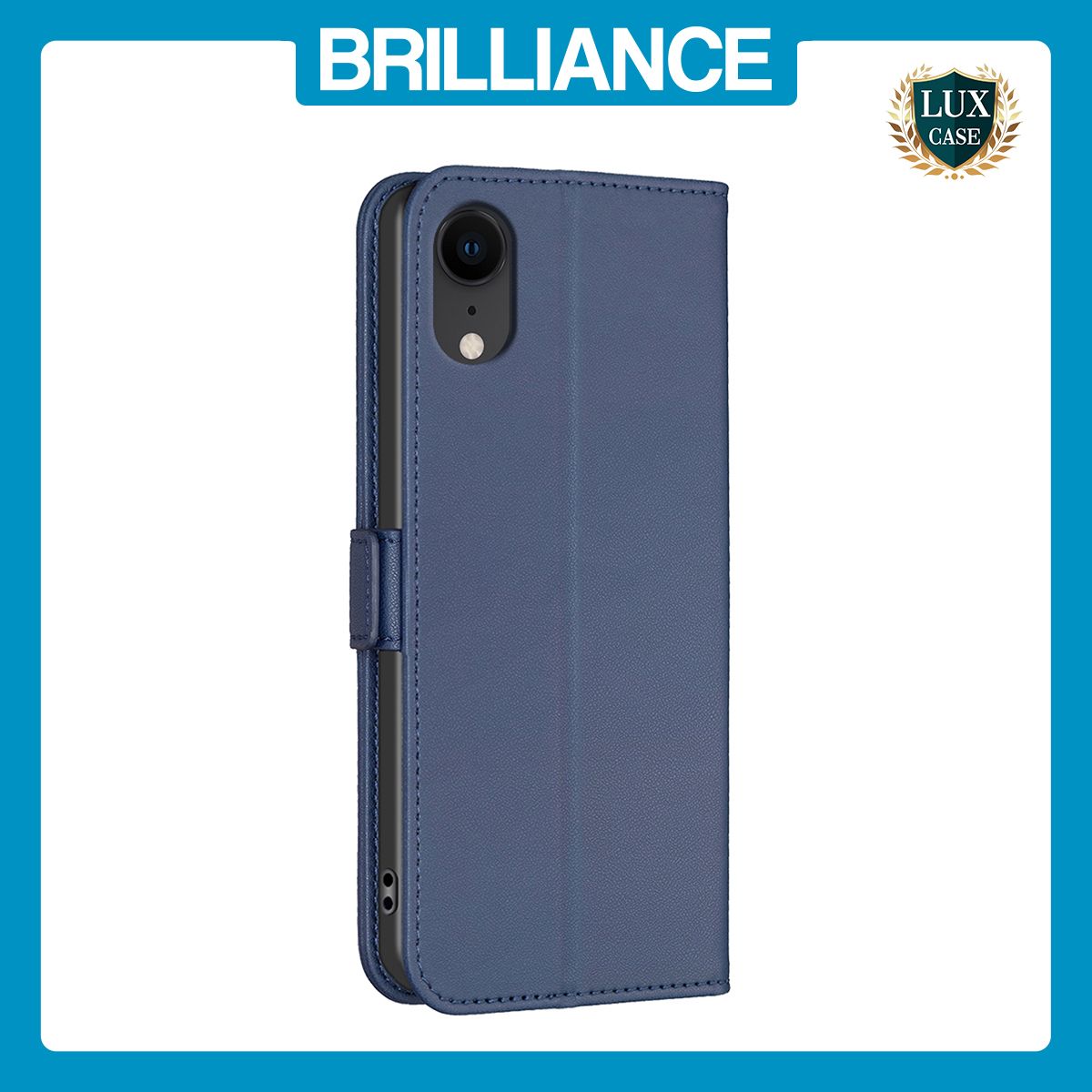 Brilliance LUX iPhone XR Flip Book PU Leather Wallet Holder & Stand with Card Pockets Case Blue