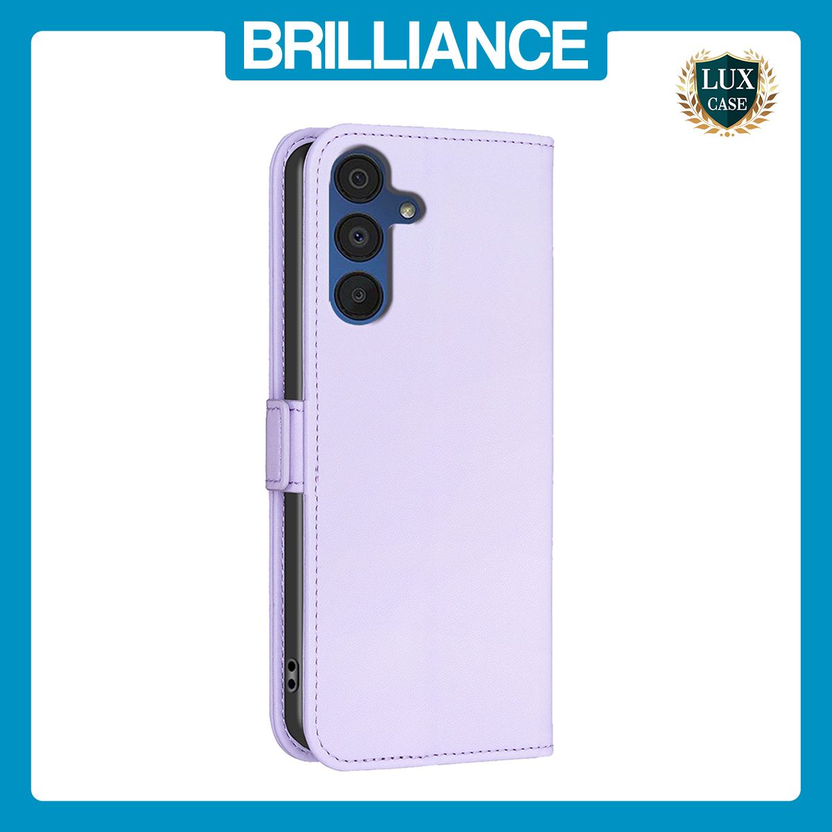 Brilliance LUX Samsung A15 5G Flip Book PU Leather Wallet  Holder & Stand with Card Pockets Case Light Purple