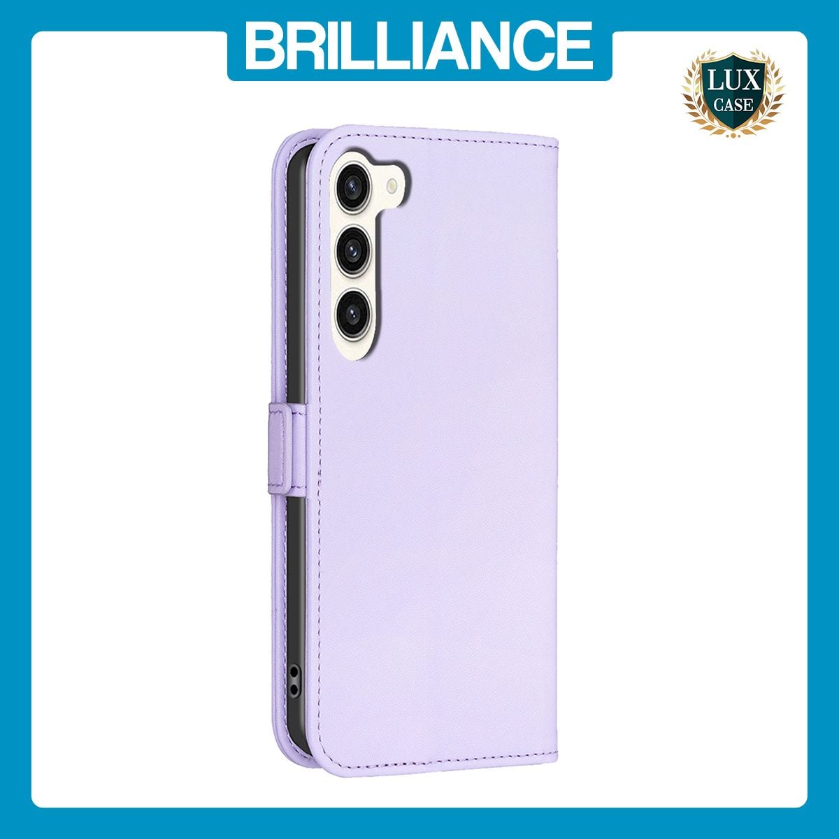Brilliance LUX Samsung S23 Flip Book PU Leather Wallet Holder & Stand with Card Pockets Case Light Purple