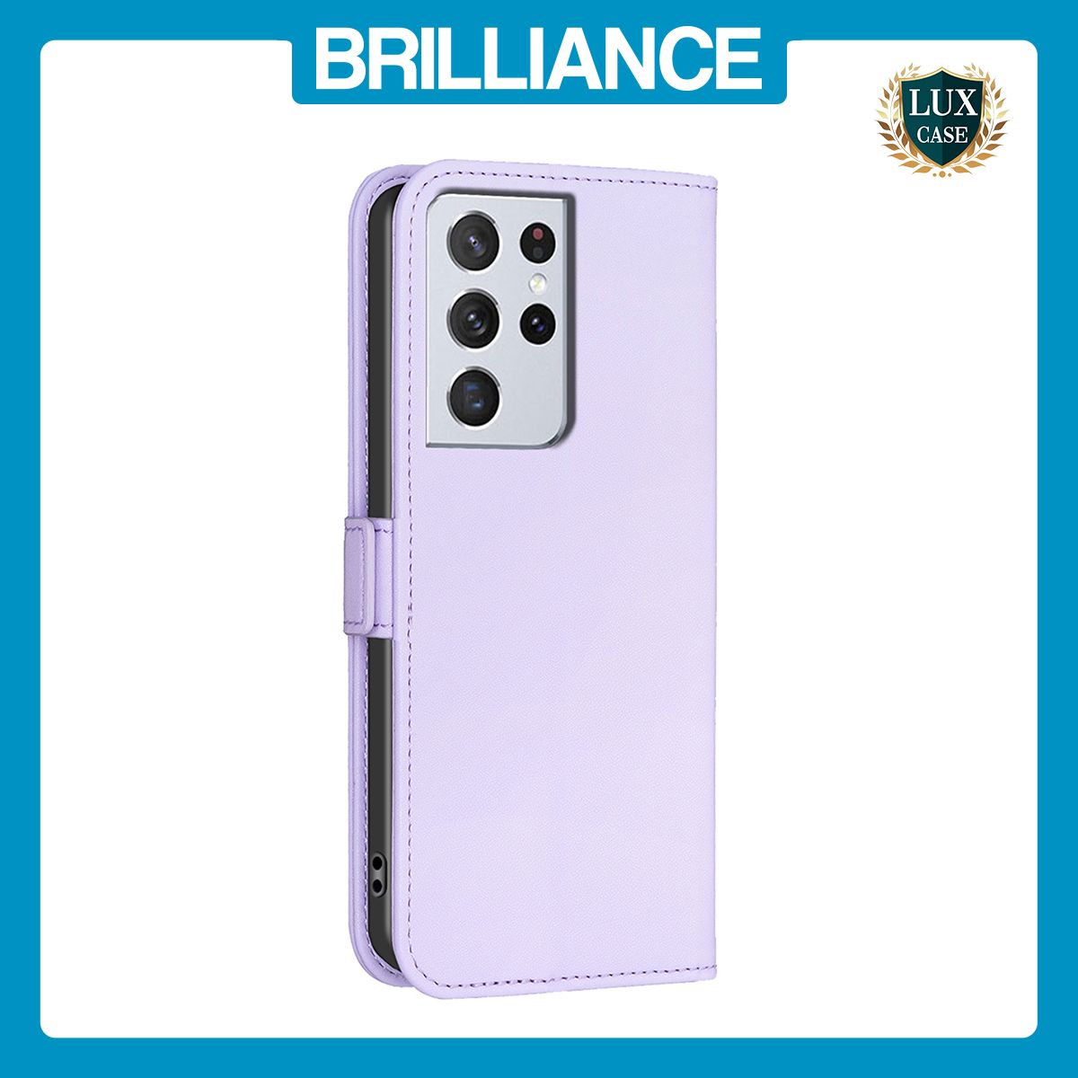 Brilliance LUX Samsung S21 Ultra Flip Book PU Leather Wallet  Holder & Stand with Card Pockets Case Light Purple