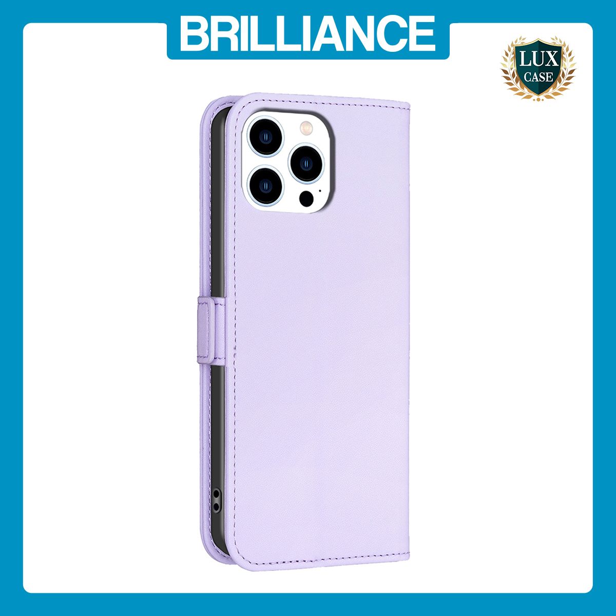 Brilliance LUX iPhone 15 Pro Max Flip Book PU Leather Wallet Holder & Stand with Card Pockets Case Light Purple
