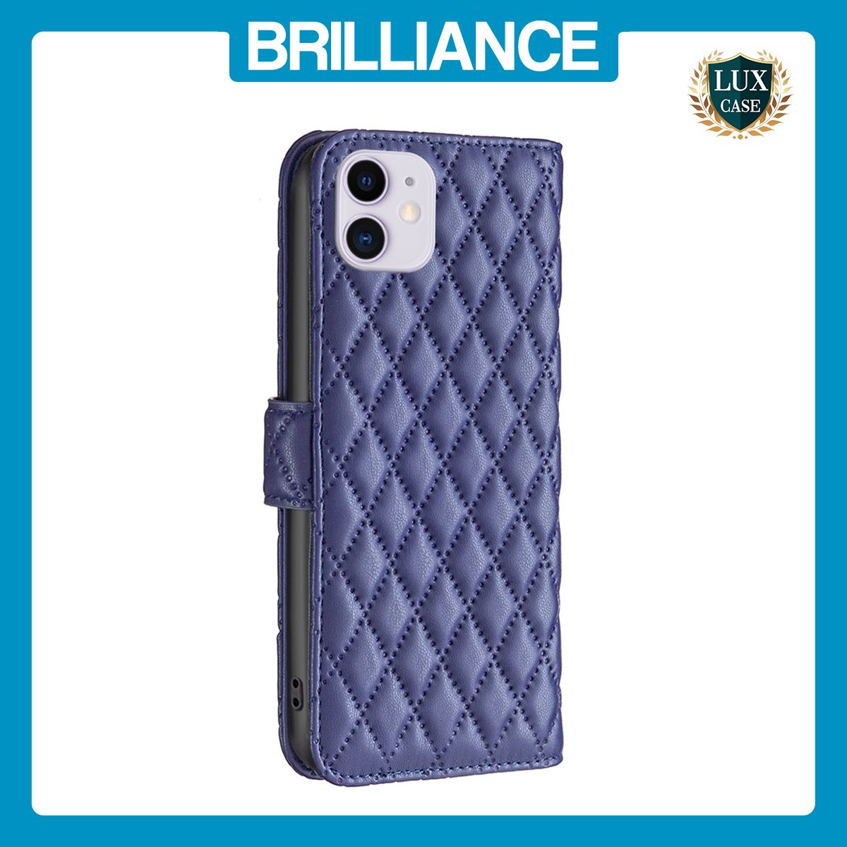 Brilliance LUX iPhone 11 Flip Book PU real Leather Wallet Holder & Kickstand with Card Pockets Case Blue