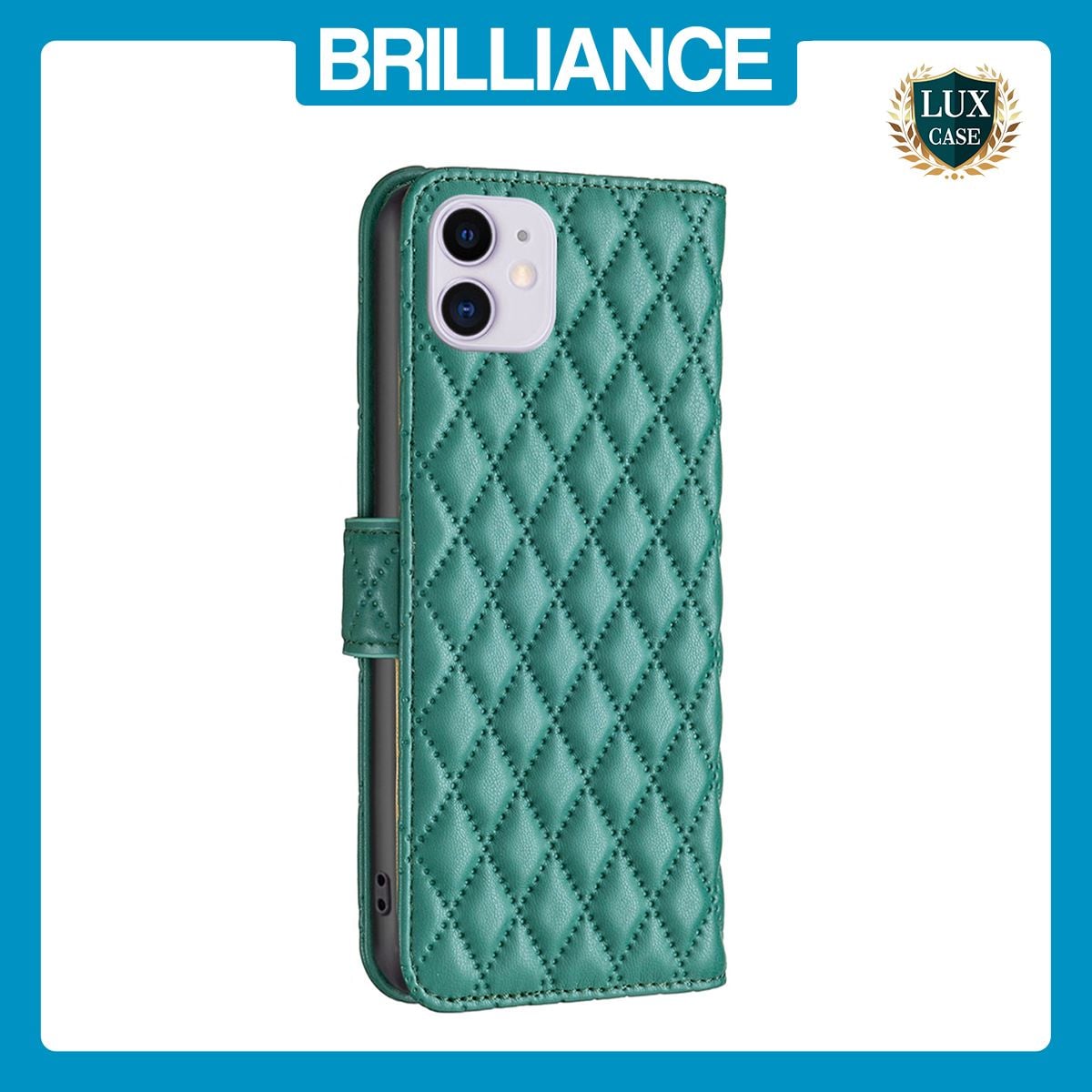 Brilliance LUX iPhone 11 Flip Book PU real Leather Wallet Holder & Kickstand with Card Pockets Case Green