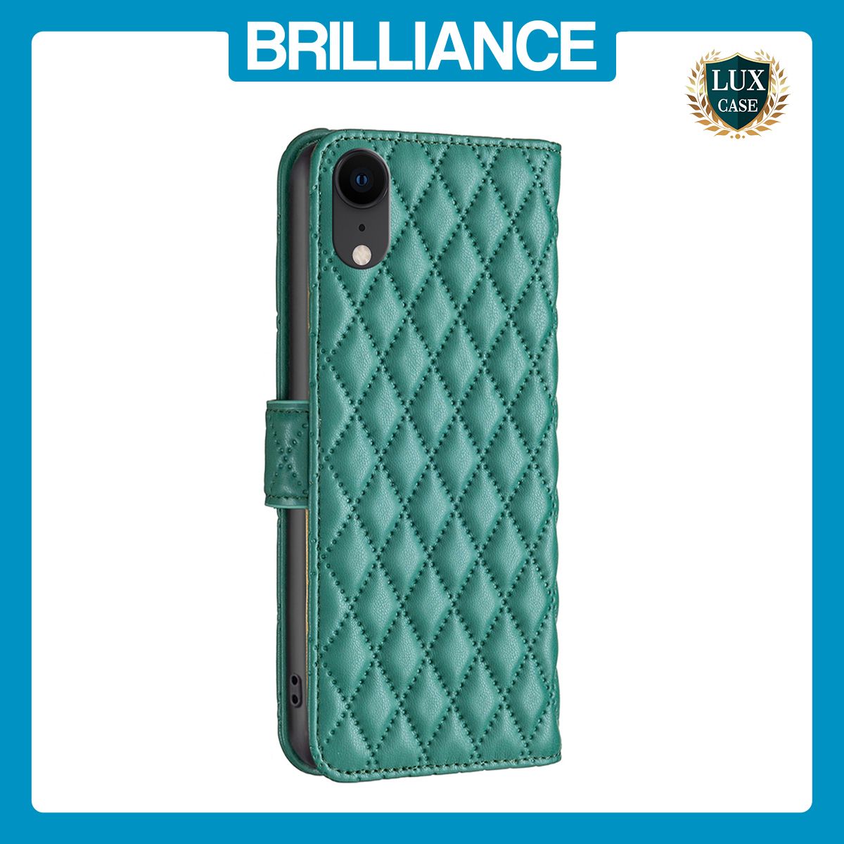 Brilliance LUX iPhone XR Flip Book PU real Leather Wallet Holder & Kickstand with Card Pockets Case Green