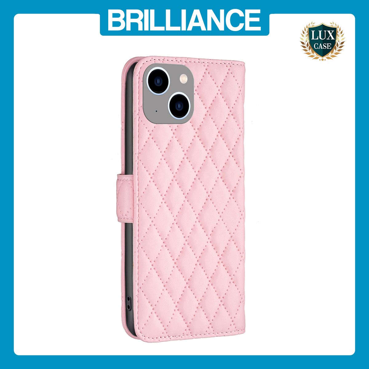 Brilliance LUX iPhone 15 Plus/14 Plus Flip Book PU real Leather Wallet Holder & Kickstand with Card Pockets Case Pink