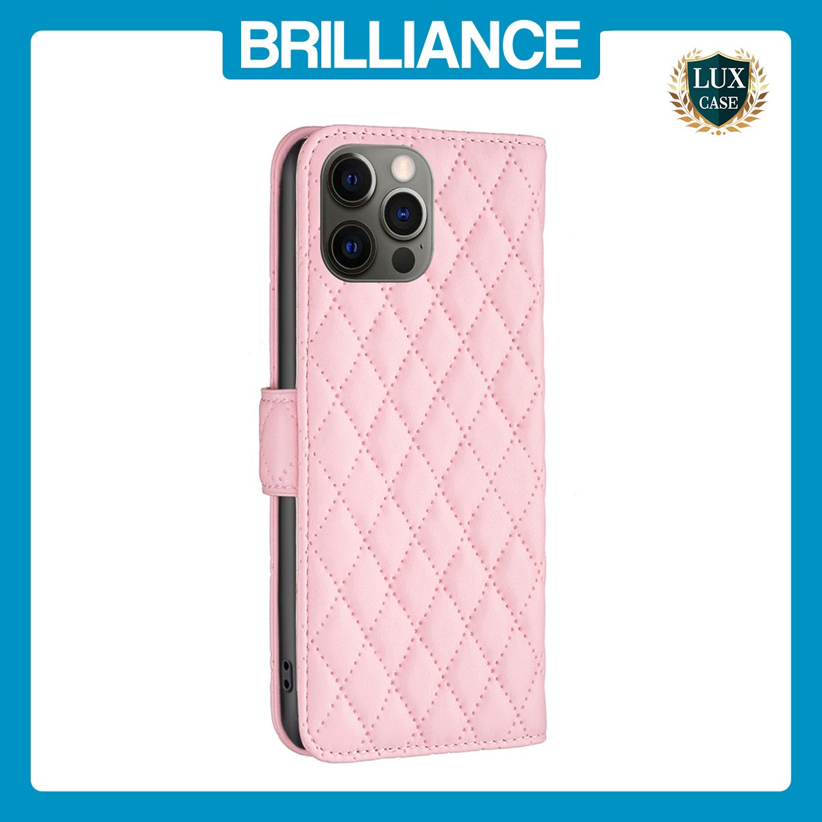 Brilliance LUX iPhone 12 / 12 Pro Flip Book PU real Leather Wallet Holder & Kickstand with Card Pockets Case Pink