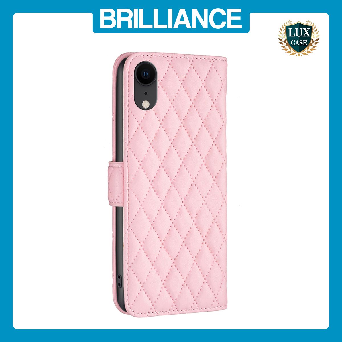 Brilliance LUX iPhone XR Flip Book PU real Leather Wallet Holder & Kickstand with Card Pockets Case Pink