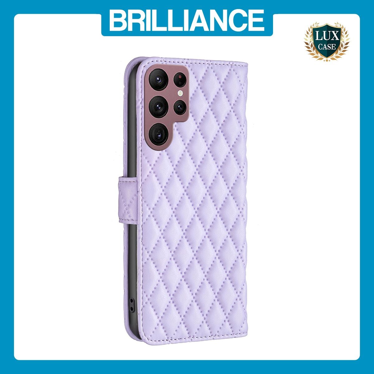 Brilliance LUX Samsung S22 Ultra Flip Book PU real Leather Wallet Holder & Kickstand with Card Pockets Case Purple