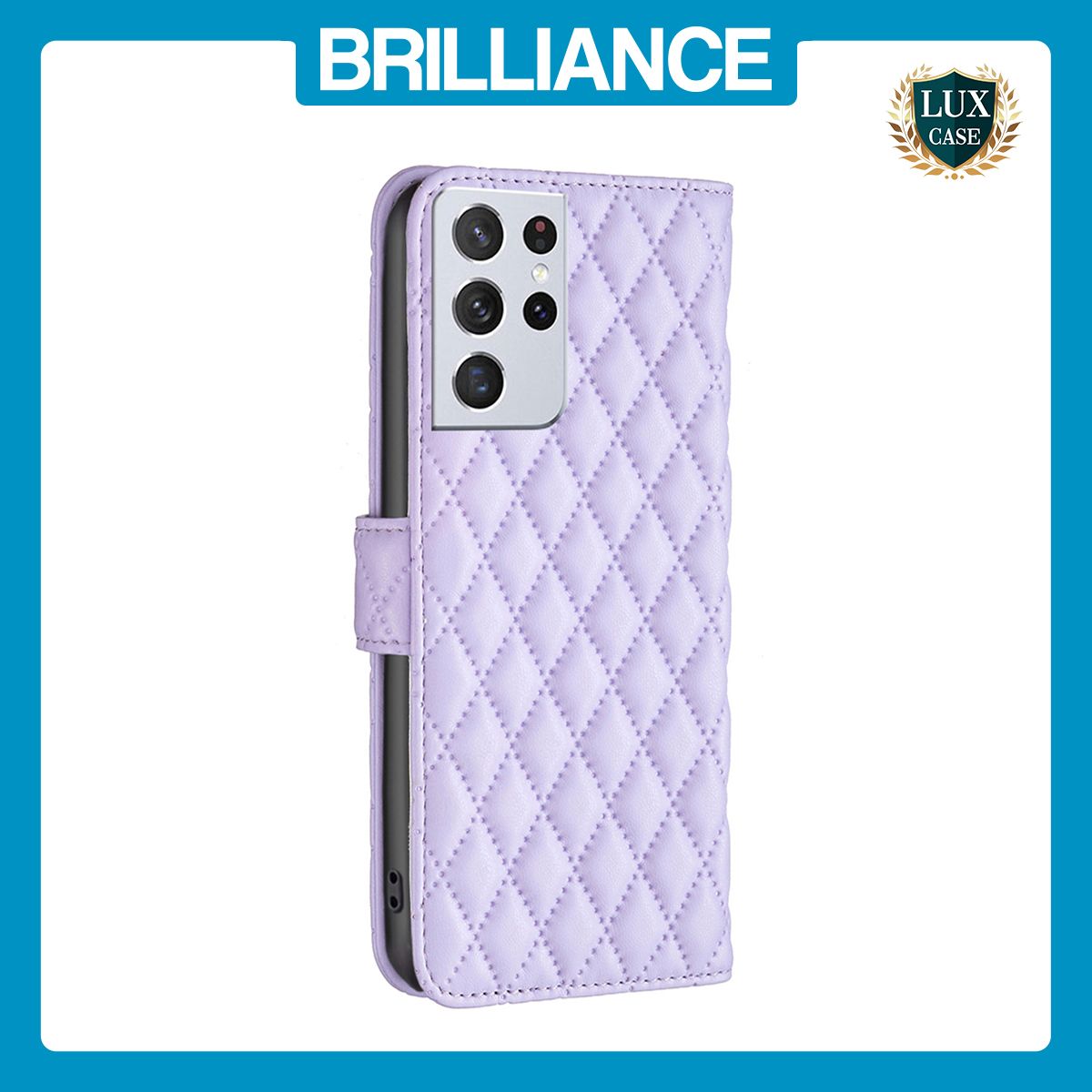 Brilliance LUX Samsung S21 Ultra Flip Book PU real Leather Wallet Holder & Kickstand with Card Pockets Case Purple