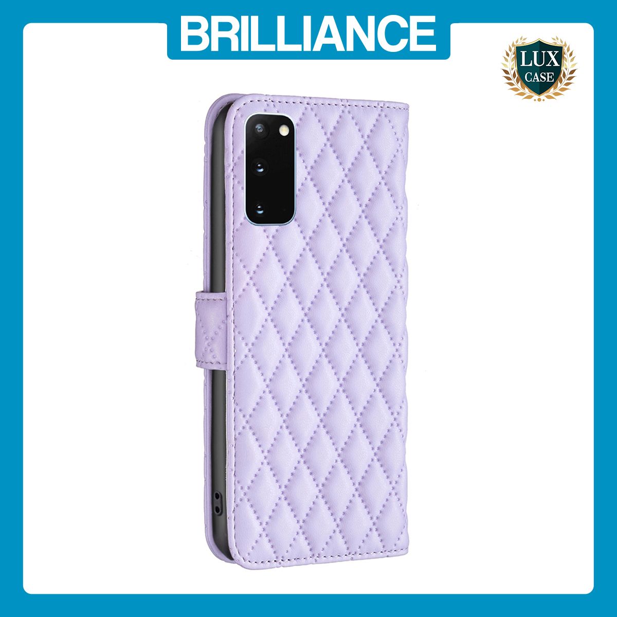 Brilliance LUX Samsung S20 Flip Book PU real Leather Wallet Holder & Kickstand with Card Pockets Case Purple