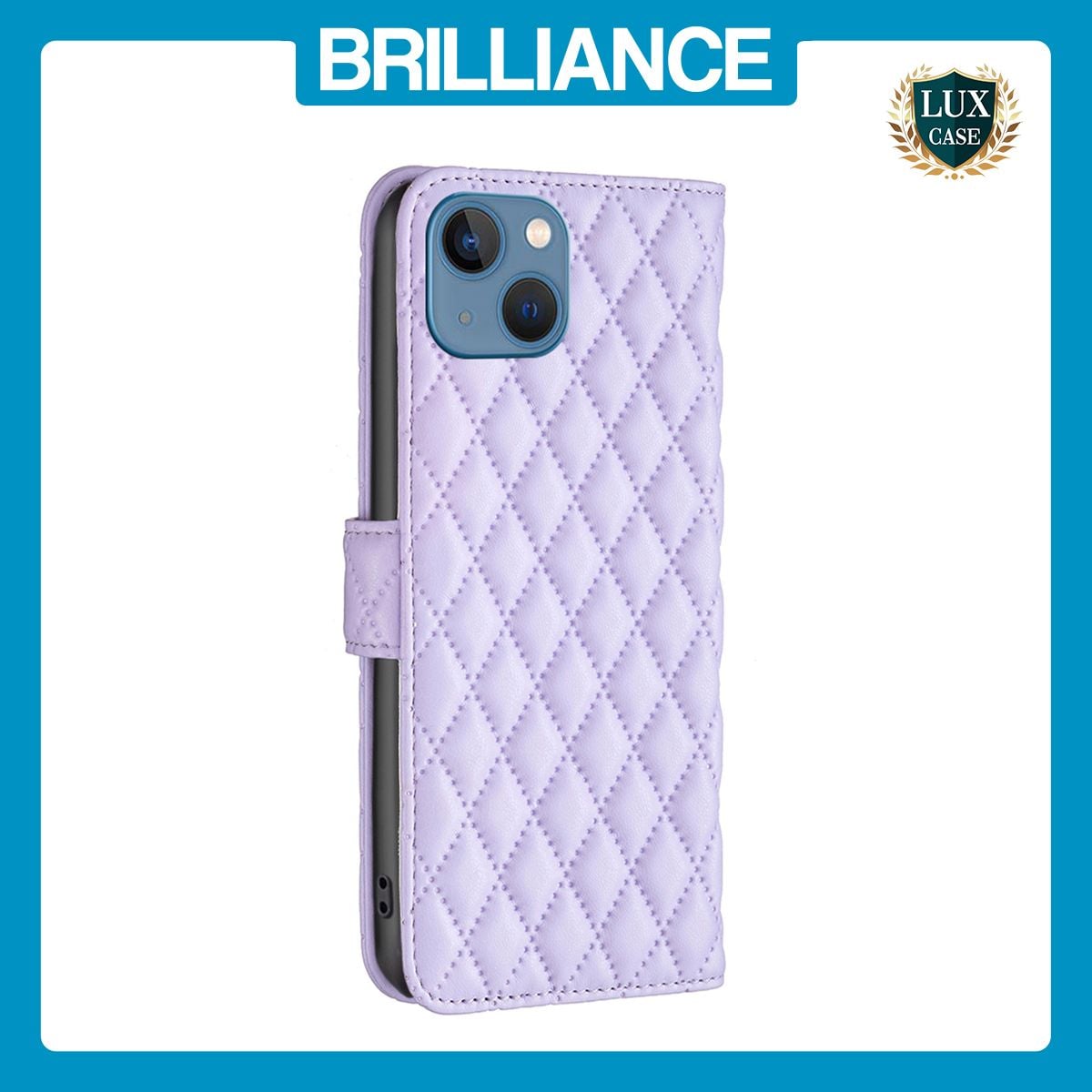 Brilliance LUX iPhone 14/13 Flip Book PU real Leather Wallet Holder & Kickstand with Card Pockets Case Purple
