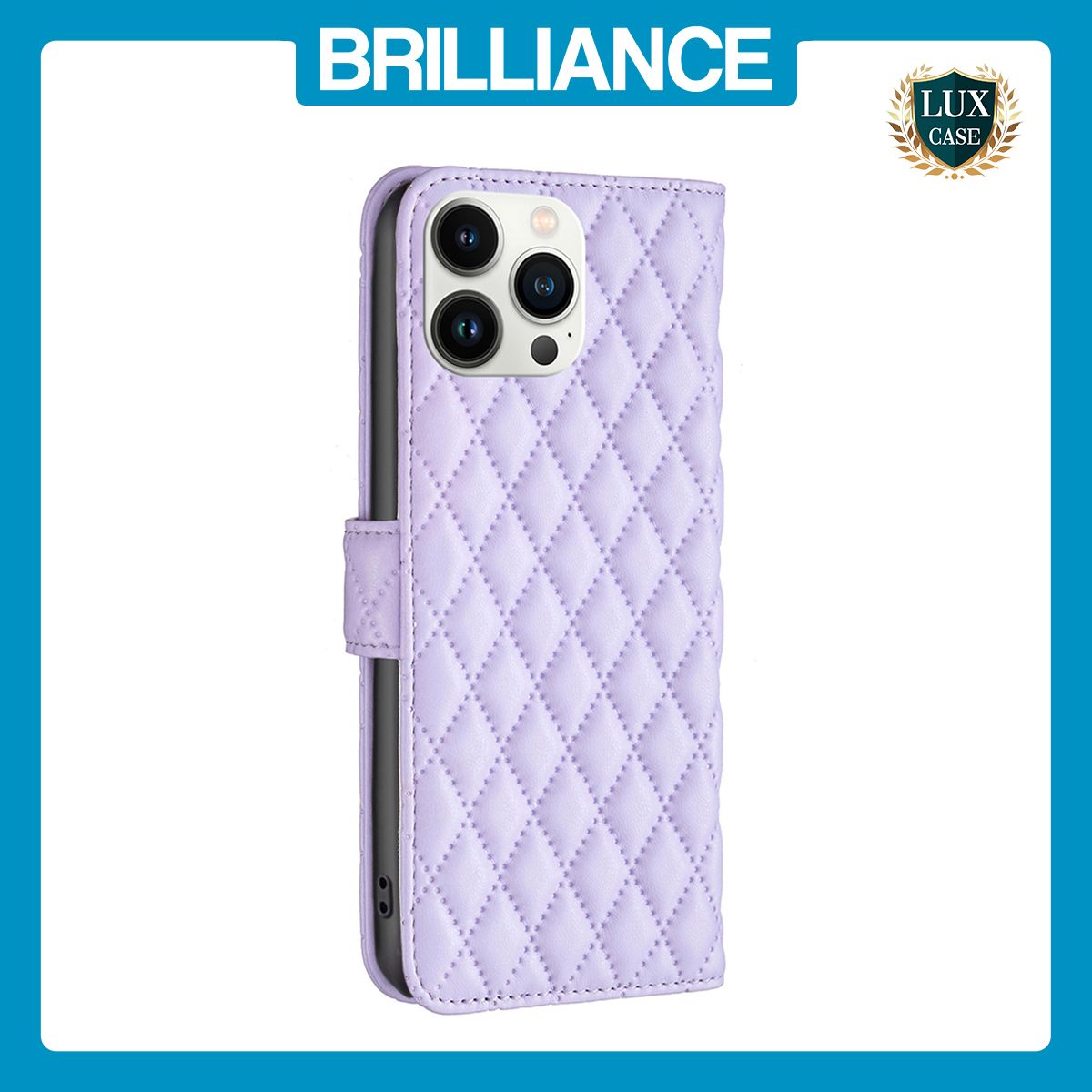 Brilliance LUX iPhone 13 Pro Max Flip Book PU real Leather Wallet Holder & Kickstand with Card Pockets Case Purple