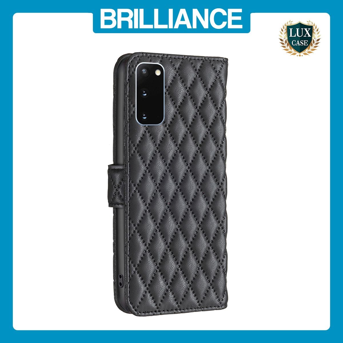 Brilliance LUX Samsung S20 Plus Flip Book PU real Leather Wallet Holder & Kickstand with Card Pockets Case Black