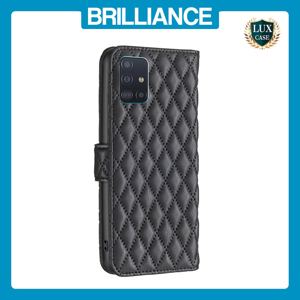 Brilliance LUX Samsung A51 4G Flip Book PU real Leather Wallet Holder & Kickstand with Card Pockets Case Black