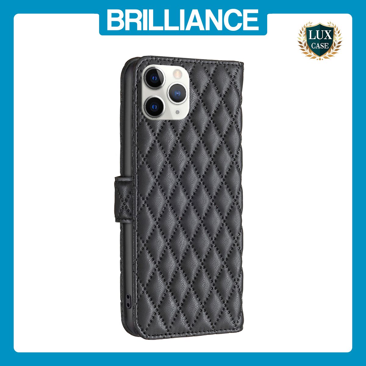 Brilliance LUX iPhone 11 Pro Max Flip Book PU real Leather Wallet Holder & Kickstand with Card Pockets Case Black