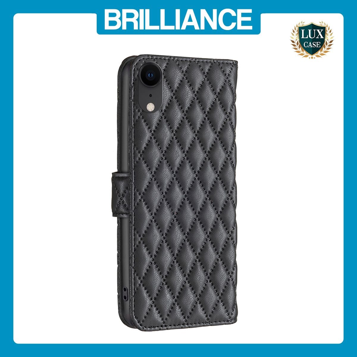 Brilliance LUX iPhone XR Flip Book PU real Leather Wallet Holder & Kickstand with Card Pockets Case Black