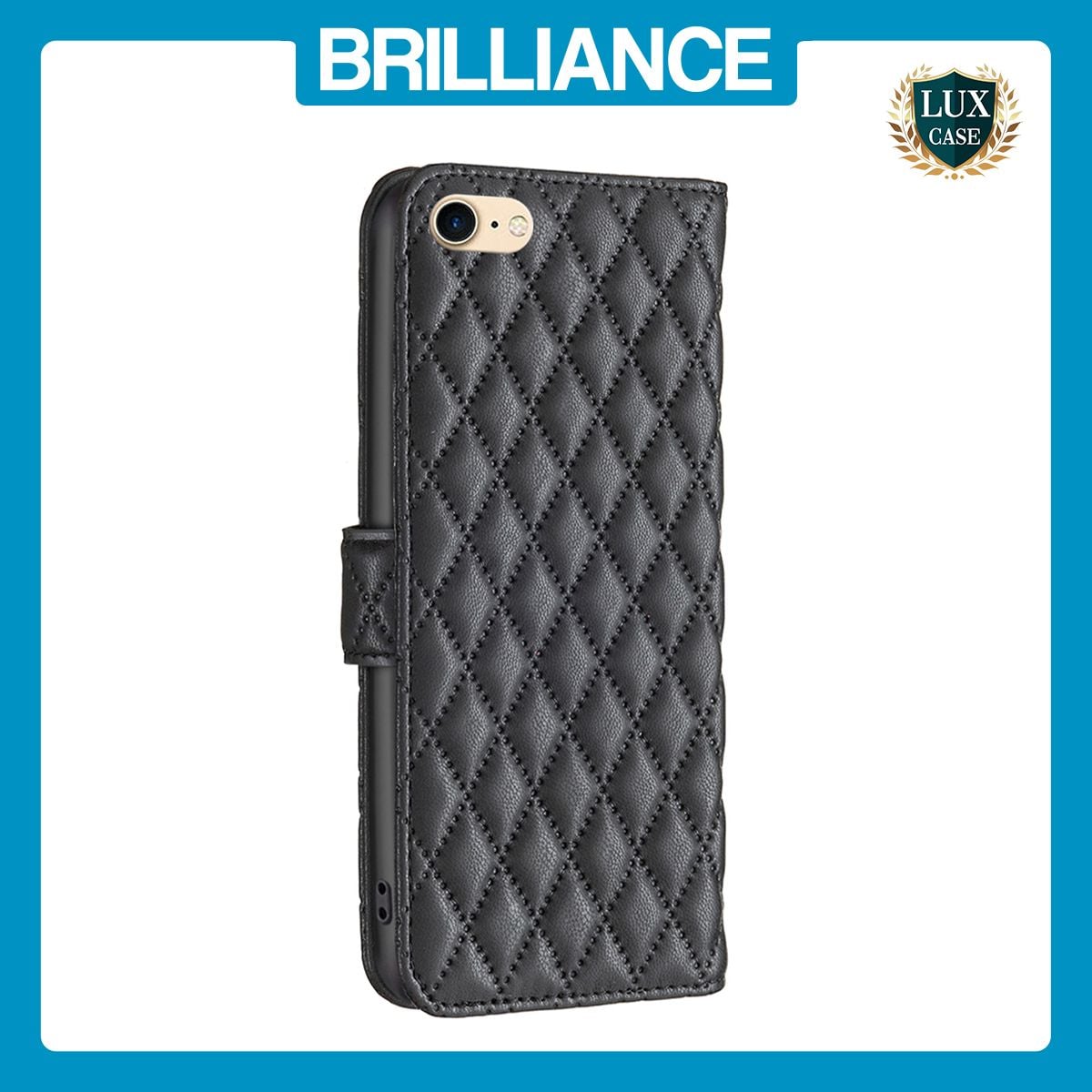 Brilliance LUX iPhone 6/7/8 Flip Book PU real Leather Wallet Holder & Kickstand with Card Pockets Case Black