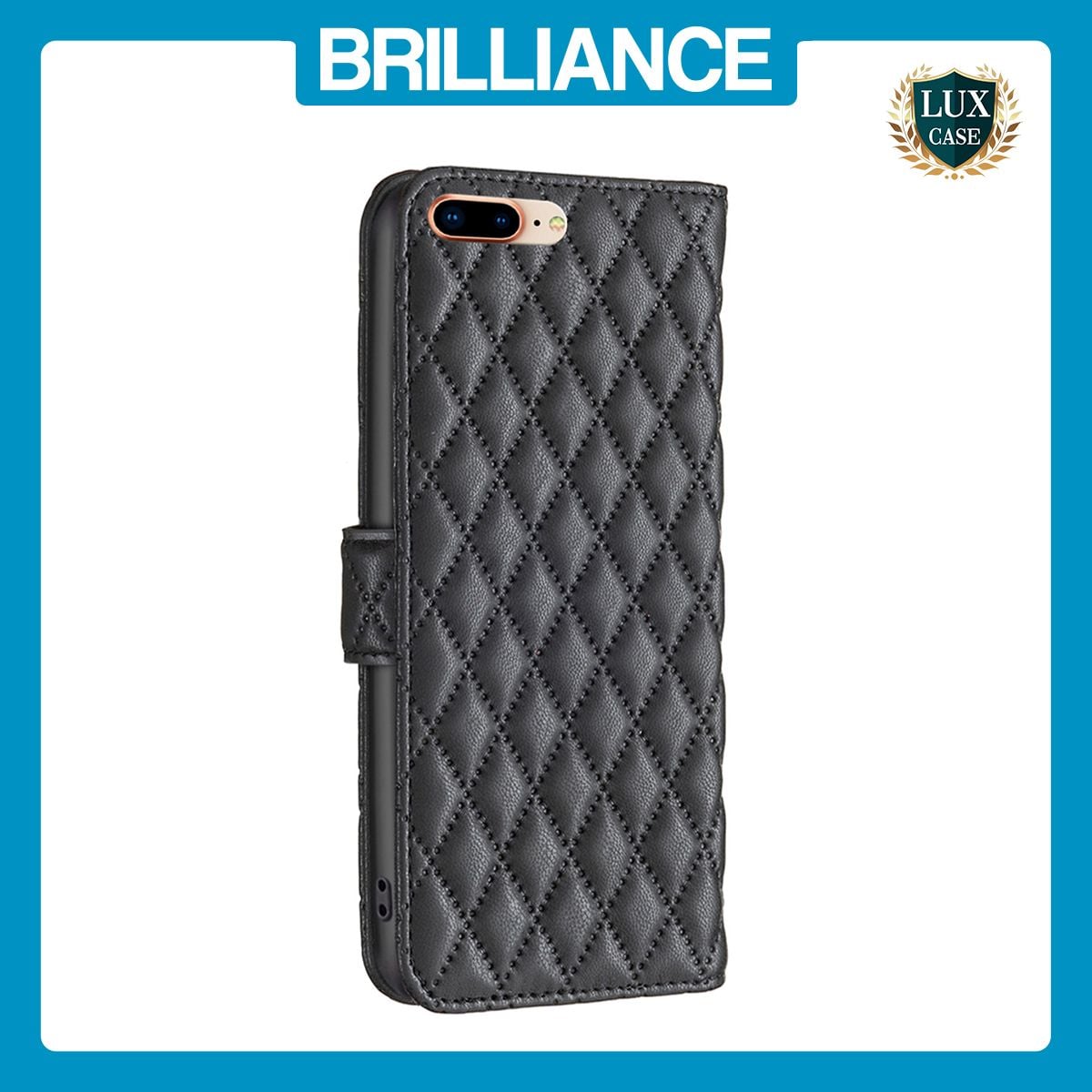 Brilliance LUX iPhone 6P/7P/8P Flip Book PU real Leather Wallet Holder & Kickstand with Card Pockets Case Black
