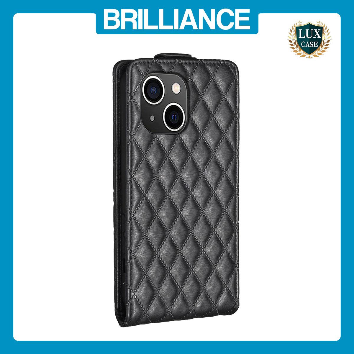 Brilliance LUX iPhone 15 Flip PU Photo Frame Leather Up And Down Wallet with Card Pockets Case Black