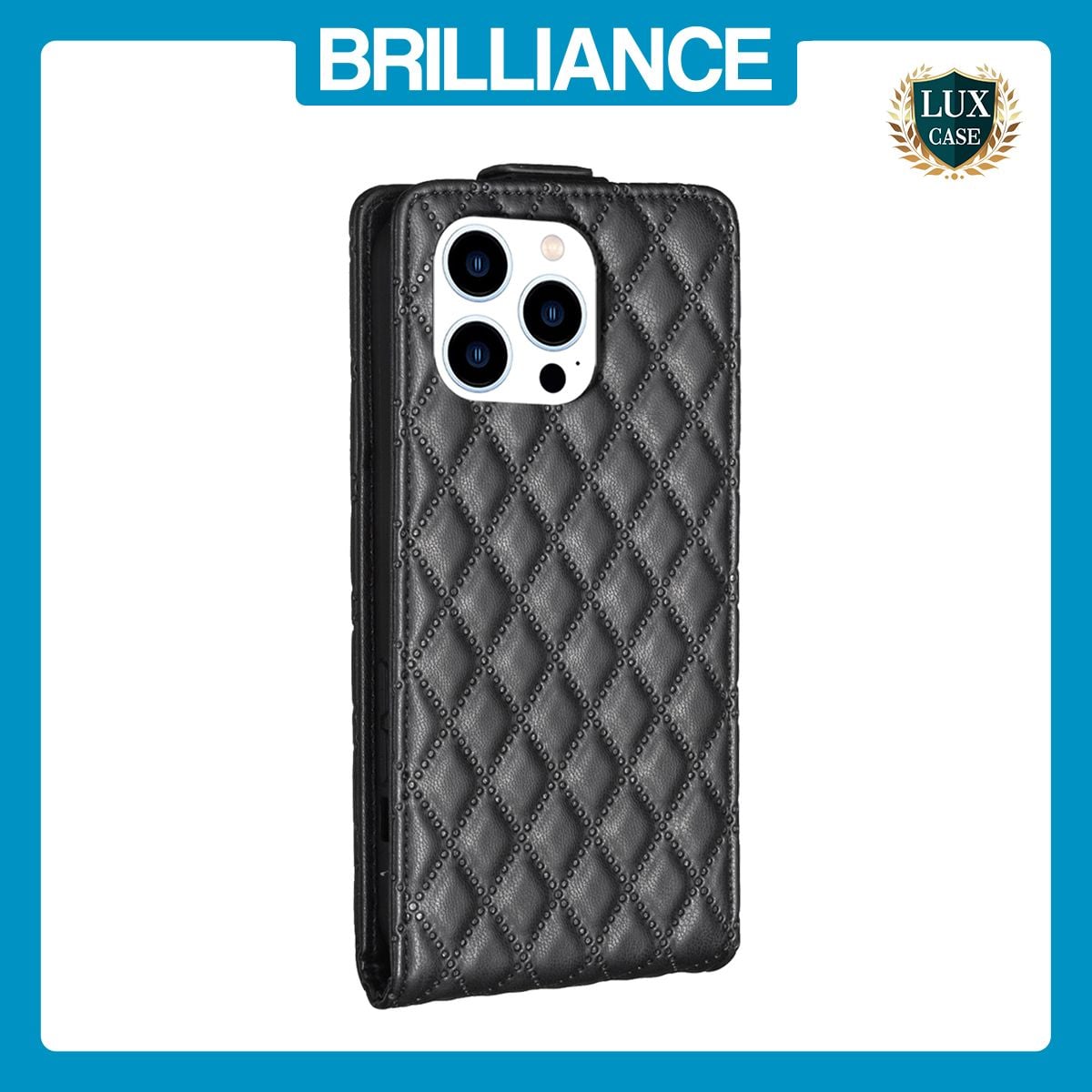 Brilliance LUX iPhone 15 Pro Max Flip PU Photo Frame Leather Up And Down Wallet with Card Pockets Case Black