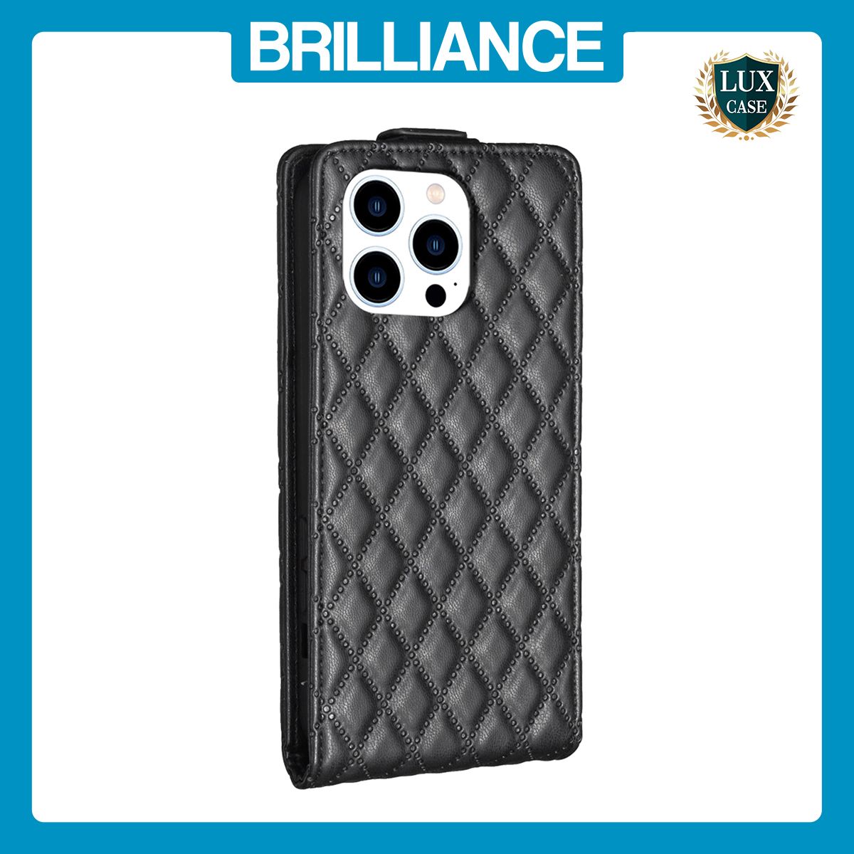 Brilliance LUX iPhone 14 Pro Flip PU Photo Frame Leather Up And Down Wallet with Card Pockets Case Black