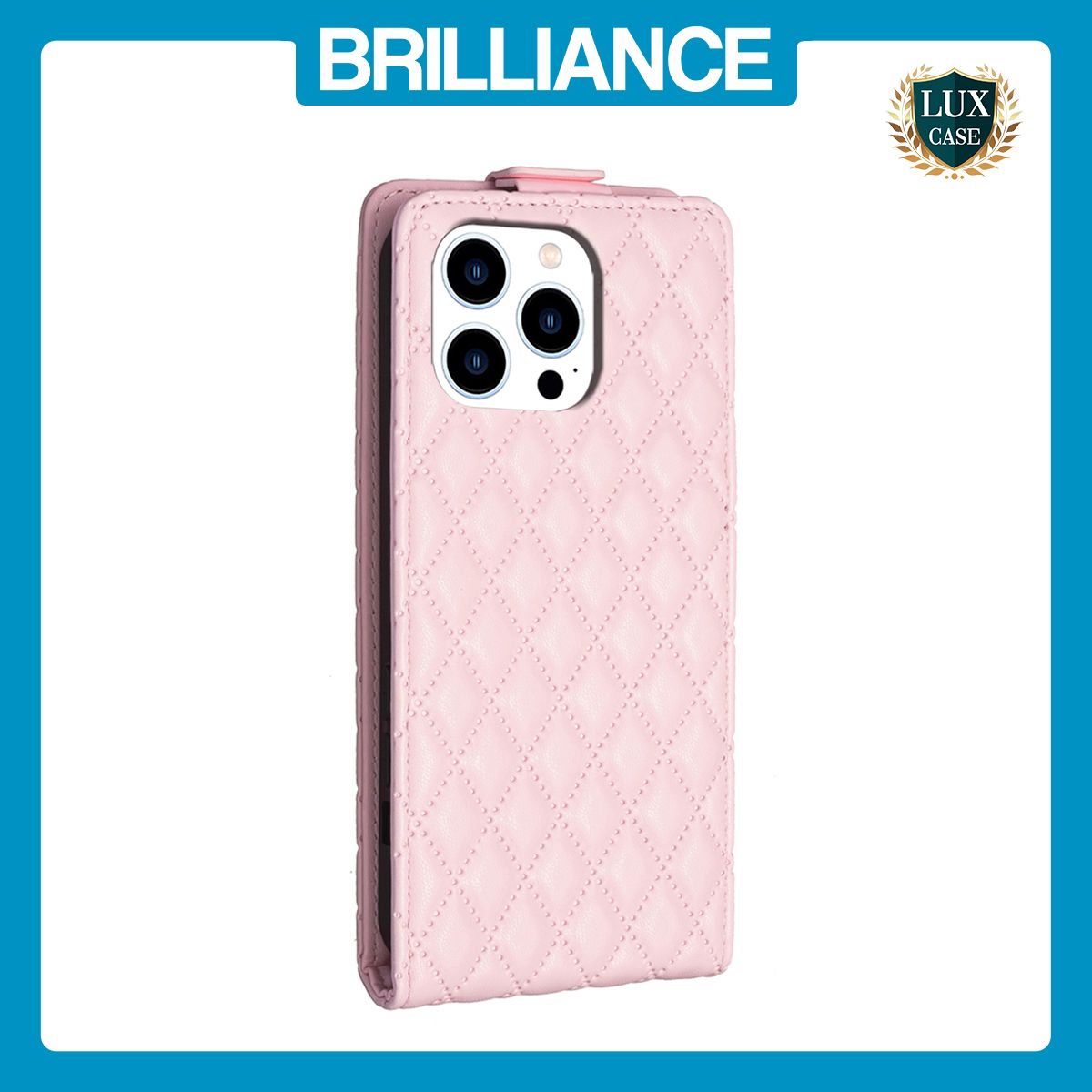 Brilliance LUX iPhone 13 Pro Flip PU Photo Frame Leather Up And Down Wallet with Card Pockets Case Pink
