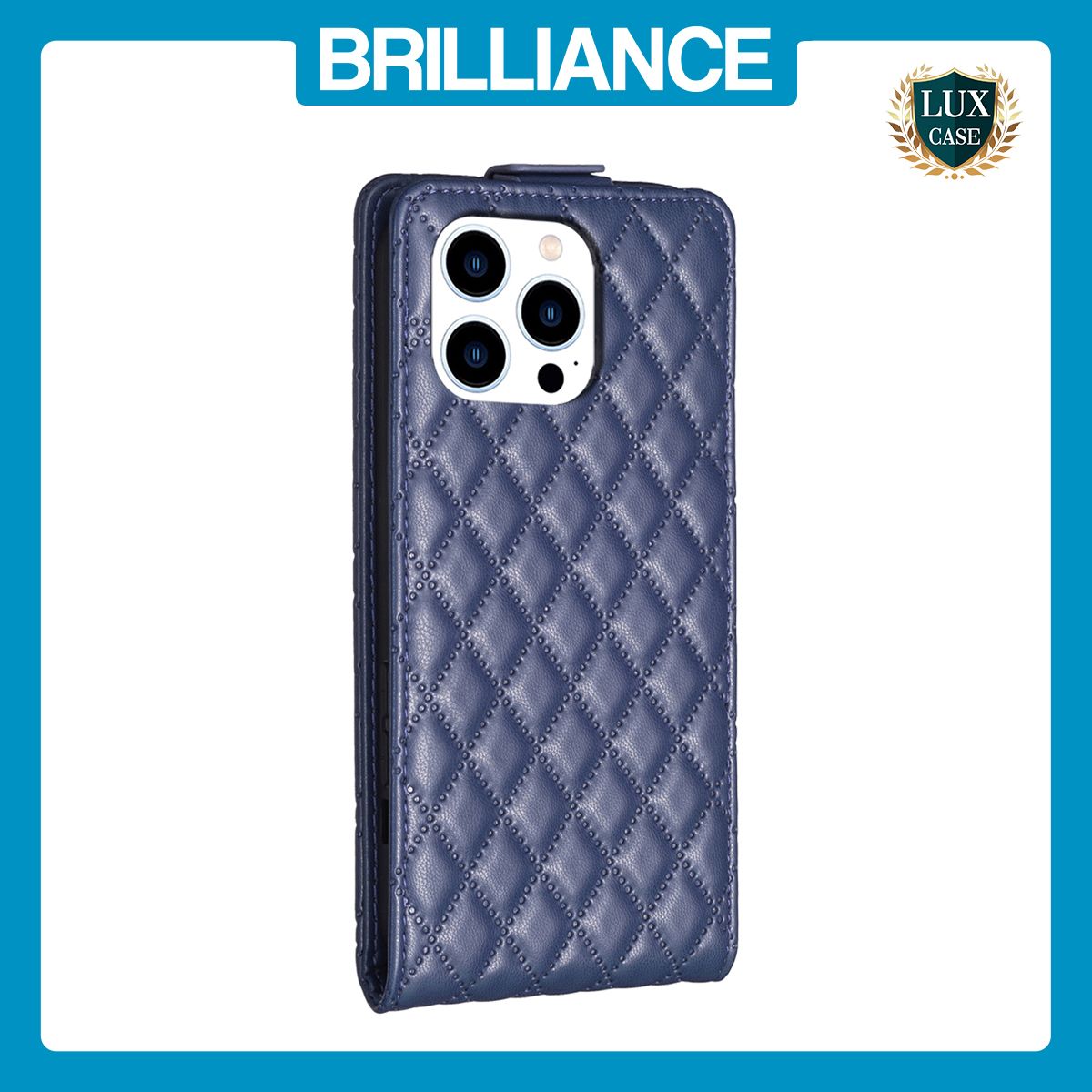 Brilliance LUX iPhone 15 Pro Max Flip PU Photo Frame Leather Up And Down Wallet with Card Pockets Case Blue