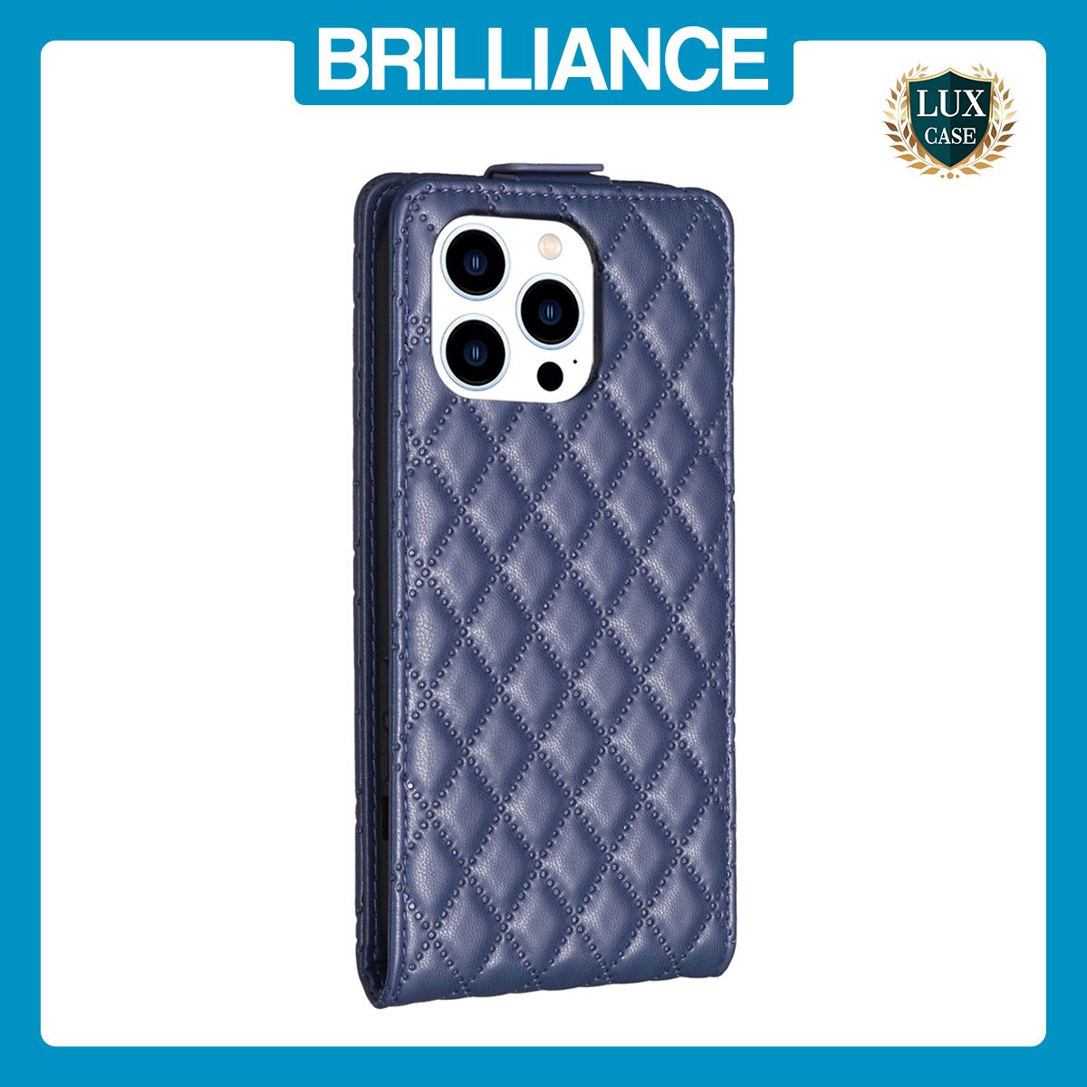 Brilliance LUX iPhone 13 Pro Max Flip PU Photo Frame Leather Up And Down Wallet with Card Pockets Case Blue