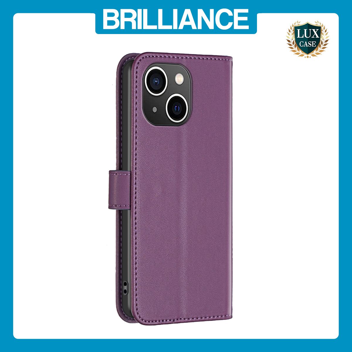 Brilliance LUX iPhone 15 Flip PU Genuine Leather Detachable Strong Magnetic Wallet with Card Pockets Case Purple