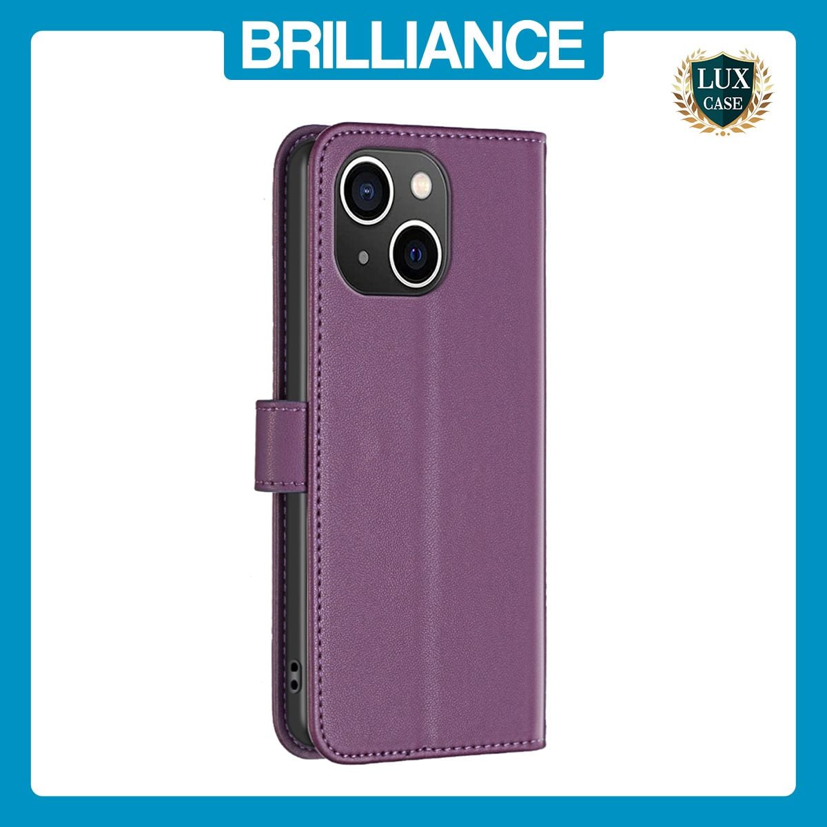 Brilliance LUX iPhone 15 Plus Flip PU Genuine Leather Detachable Strong Magnetic Wallet with Card Pockets Case Purple
