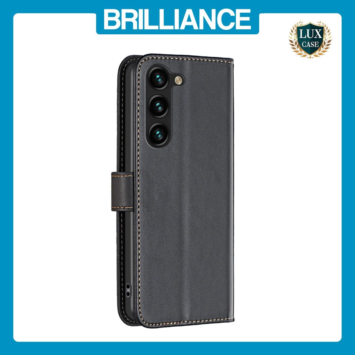 Brilliance LUX Samsung S23 Flip Book PU Genuine Leather Detachable Strong Magnetic Wallet with Card Pockets Case Black