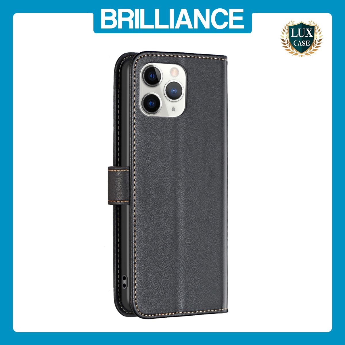 Brilliance LUX iPhone 11 Pro Flip Book PU Genuine Leather Detachable Strong Magnetic Wallet with Card Pockets Case Black