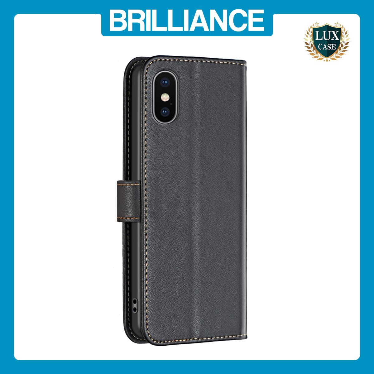 Brilliance LUX iPhone X/XS Flip Book PU Genuine Leather Detachable Strong Magnetic Wallet with Card Pockets Case Black