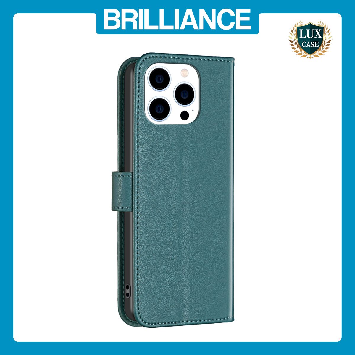 Brilliance LUX iPhone 15 Pro Max Flip Book PU Genuine Leather Detachable Strong Magnetic Wallet with Card Pockets Case Green