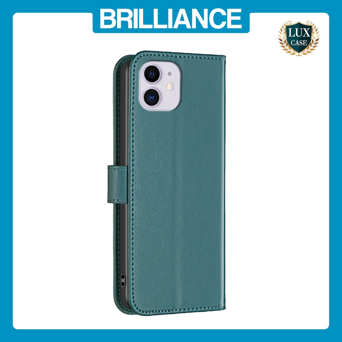 Brilliance LUX iPhone 11 Flip Book PU Genuine Leather Detachable Strong Magnetic Wallet with Card Pockets Case Green