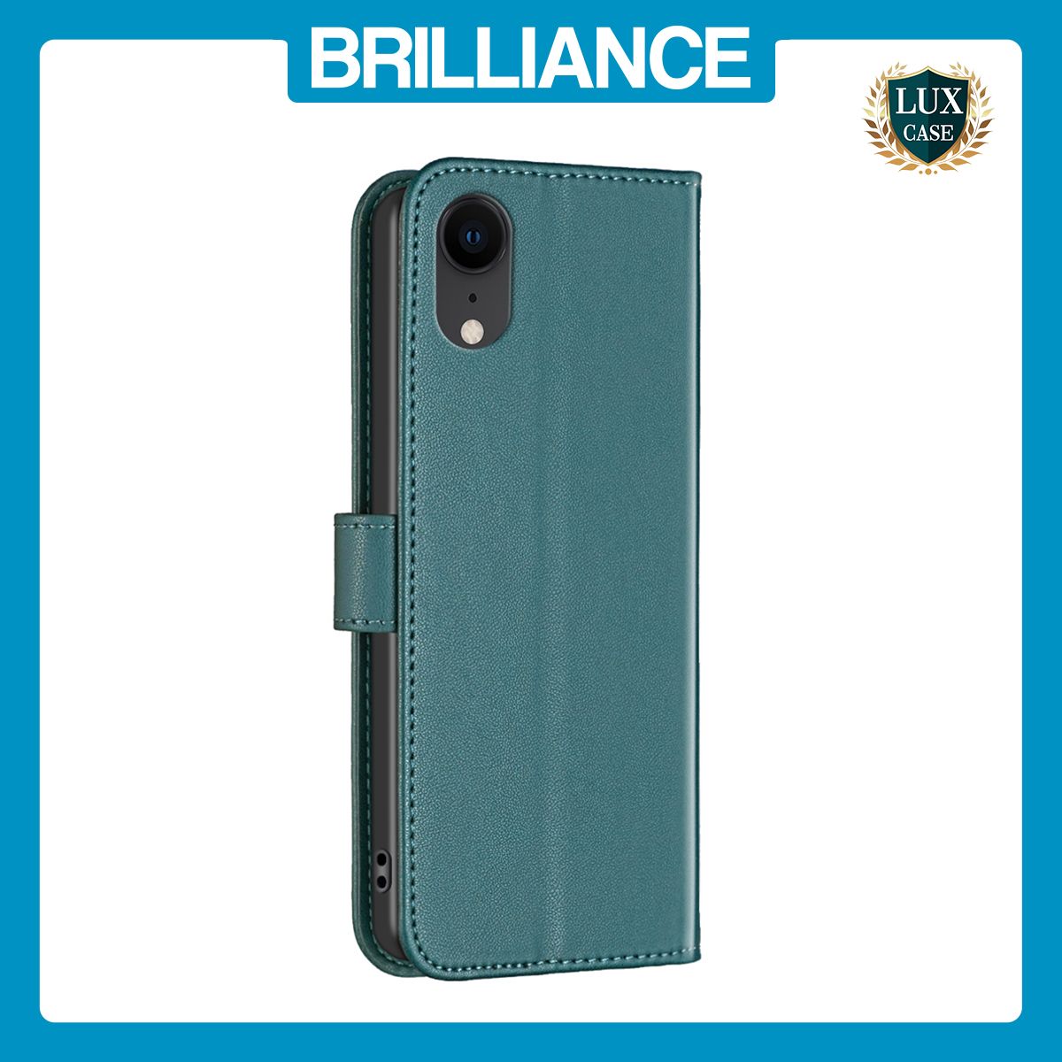 Brilliance LUX iPhone XR Flip Book PU Genuine Leather Detachable Strong Magnetic Wallet with Card Pockets Case Green