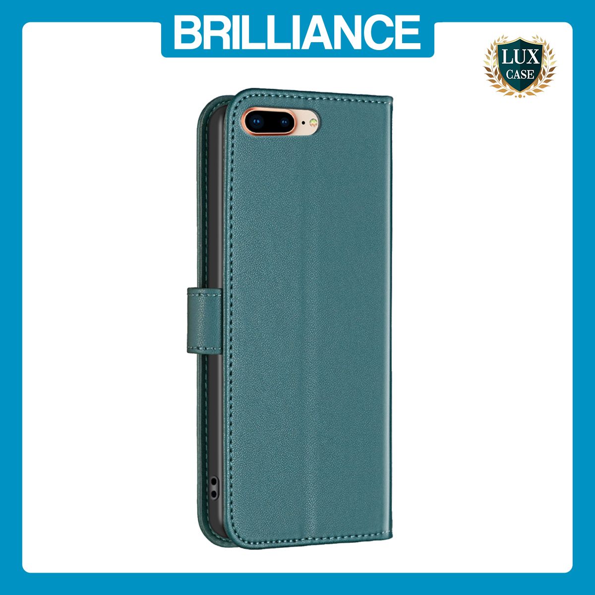 Brilliance LUX iPhone 6P/7P/8P Flip Book PU Genuine Leather Detachable Strong Magnetic Wallet with Card Pockets Case Green