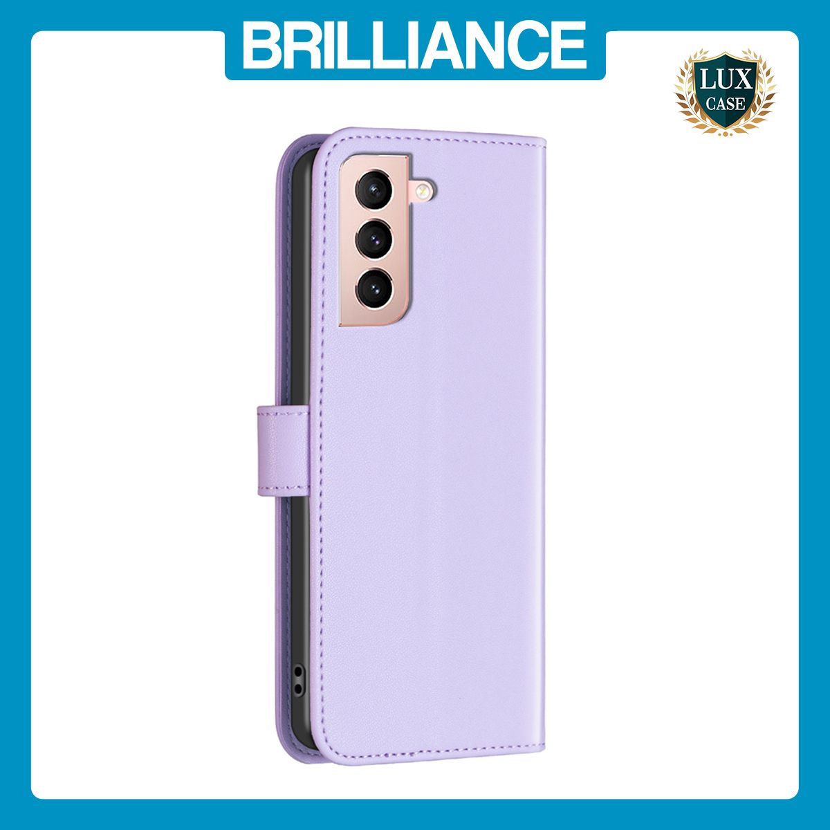 Brilliance LUX Samsung S21 Flip Book PU Genuine Leather Detachable Strong Magnetic Wallet with Card Pockets Case lavender