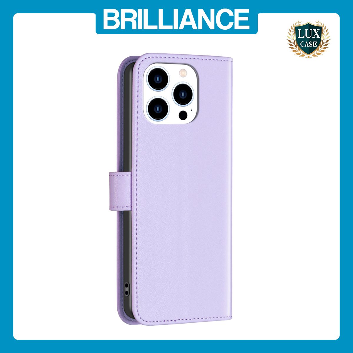 Brilliance LUX iPhone 15 Pro Max Flip Book PU Genuine Leather Detachable Strong Magnetic Wallet with Card Pockets Case lavender