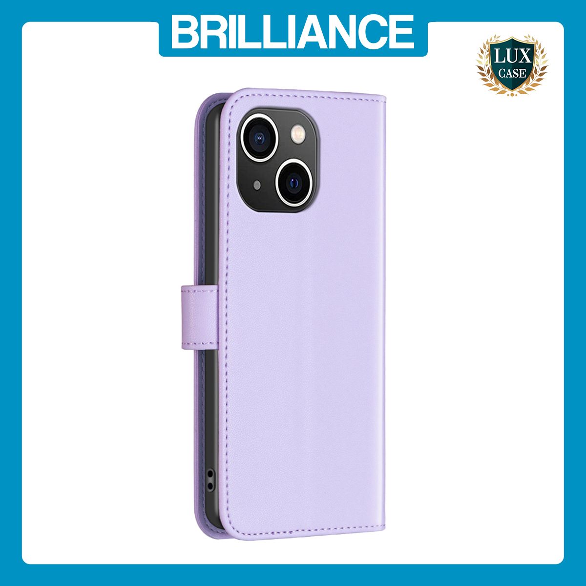 Brilliance LUX iPhone 13/14 Flip PU Genuine Leather Detachable Strong Magnetic Wallet with Card Pockets Case lavender