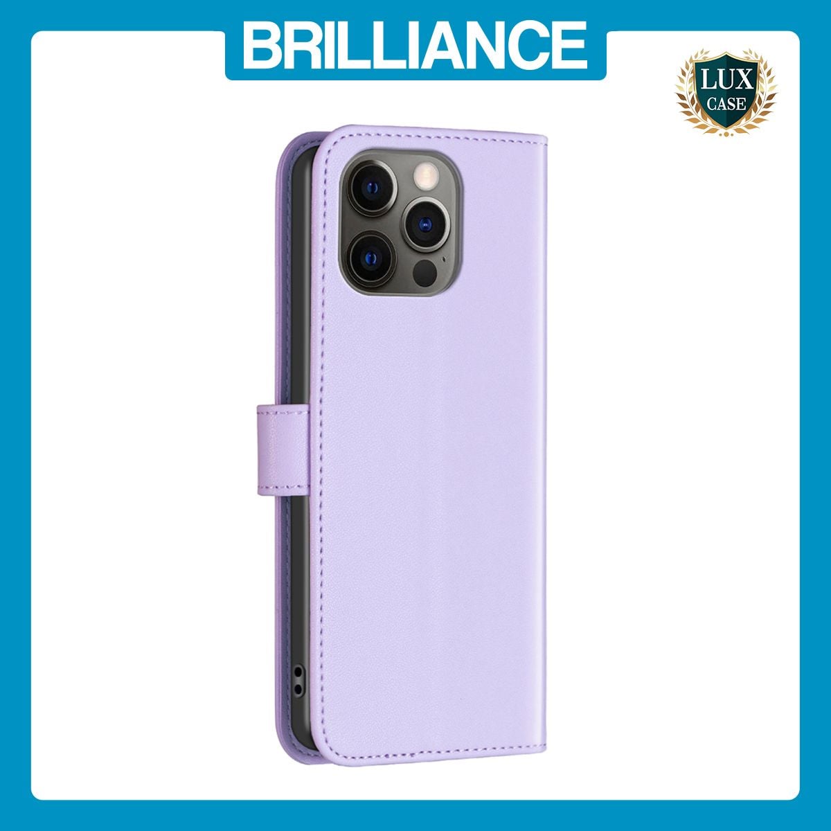 Brilliance LUX iPhone 12 Pro Max Flip Book PU Genuine Leather Detachable Strong Magnetic Wallet with Card Pockets Case lavender