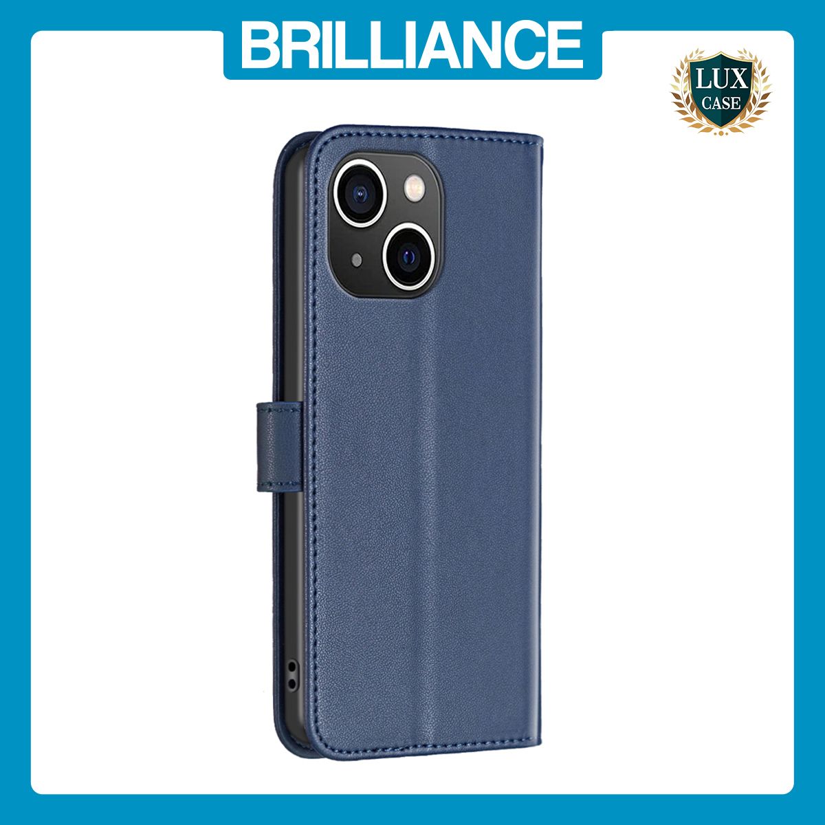 Brilliance LUX iPhone 15 Plus Flip Book PU Genuine Leather Detachable Strong Magnetic Wallet with Card Pockets Case Blue