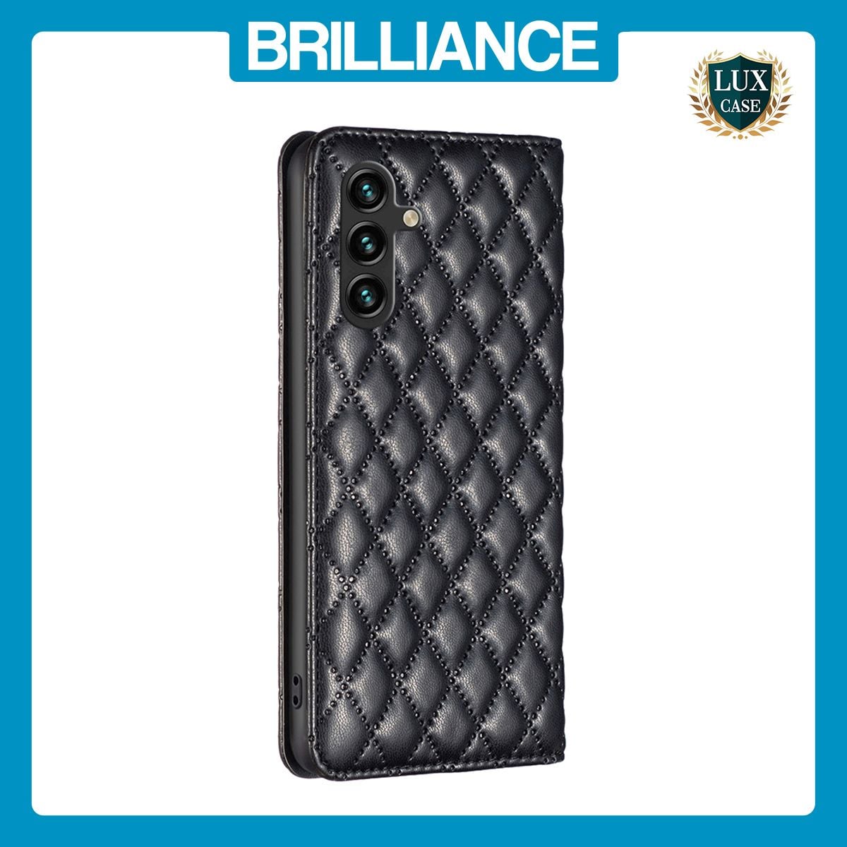 Brilliance LUX Samsung A15 Flip PU Leather Holder Slots Magnetic Wallet with Card Pockets Case Black