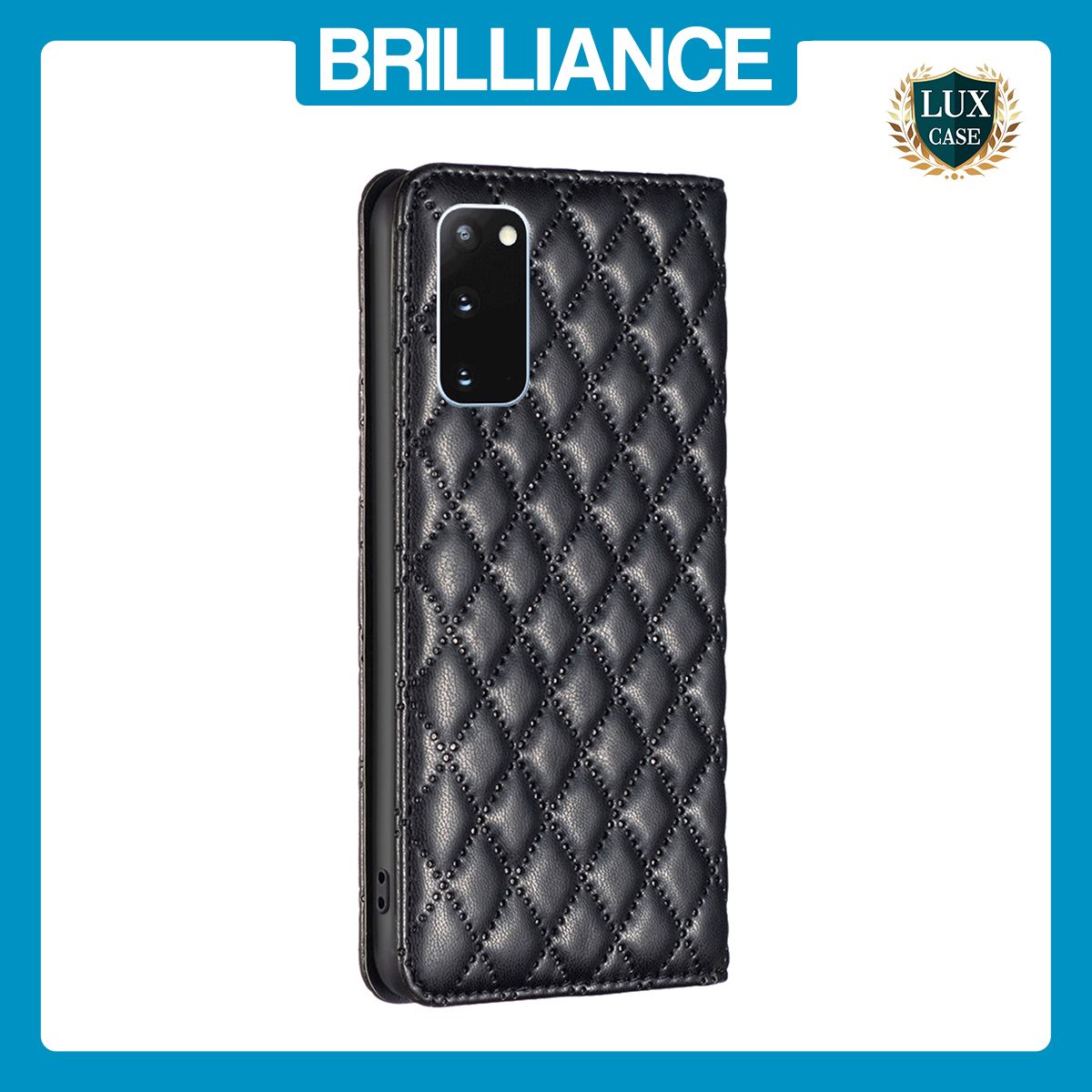 Brilliance LUX Samsung S20 Flip PU Leather Holder Slots Magnetic Wallet with Card Pockets Case Black