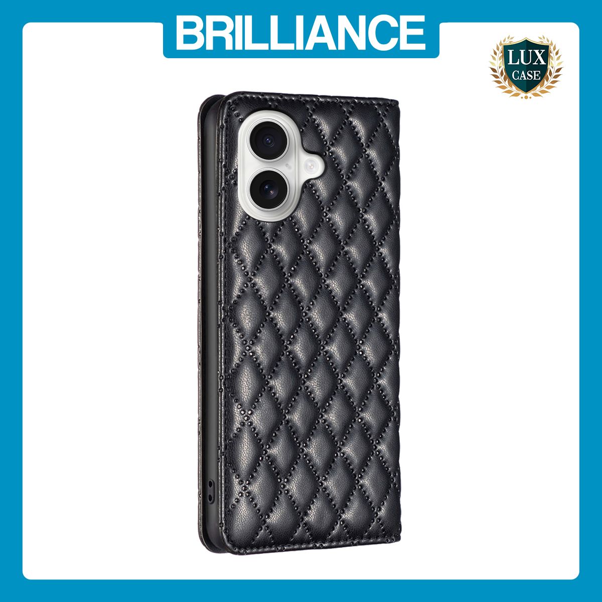 Brilliance LUX iPhone 16 Flip PU Leather Holder Slots Magnetic Wallet with Card Pockets Case Black