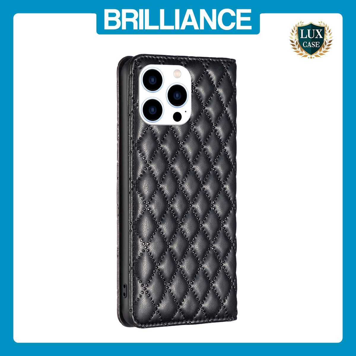 Brilliance LUX iPhone 14 Pro Flip PU Leather Holder Slots Magnetic Wallet with Card Pockets Case Black
