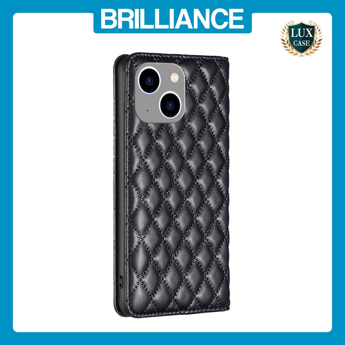 Brilliance LUX iPhone 14 Plus Flip PU Leather Holder Slots Magnetic Wallet with Card Pockets Case Black