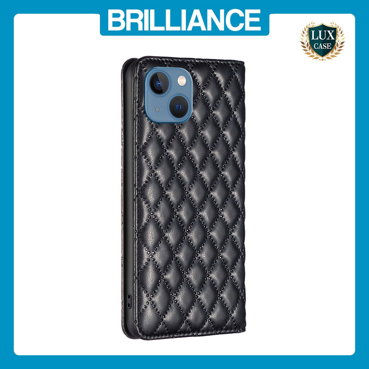 Brilliance LUX iPhone 13 Flip PU Leather Holder Slots Magnetic Wallet with Card Pockets Case Black