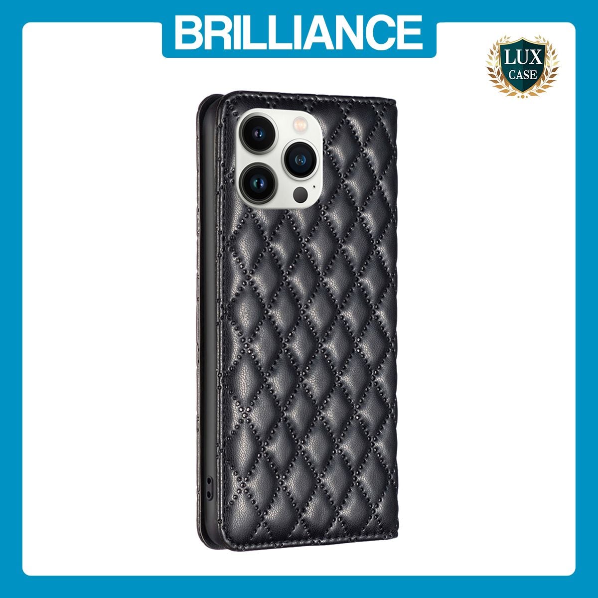 Brilliance LUX iPhone 13 Pro Max Flip PU Leather Holder Slots Magnetic Wallet with Card Pockets Case Black
