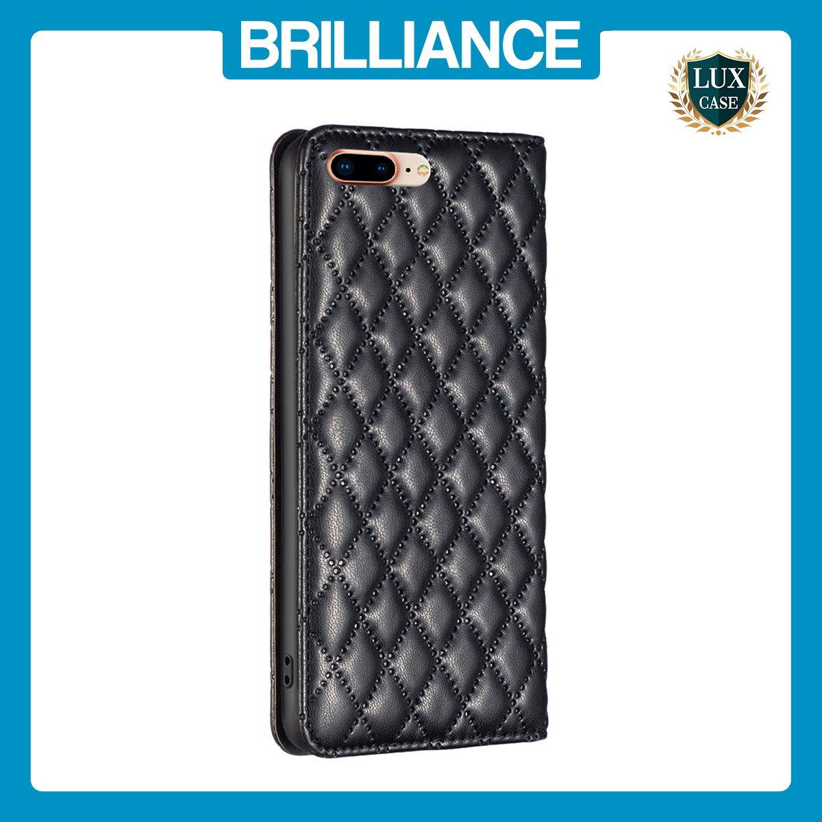 Brilliance LUX iPhone 6P/7P/8P Flip PU Leather Holder Slots Magnetic Wallet with Card Pockets Case Black